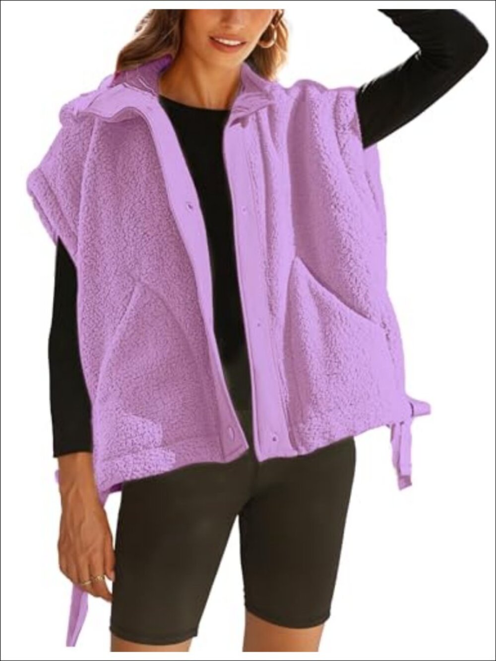 Fleece Vest Oversized Sherpa Sleeveless Button Down Outerwear Pockets